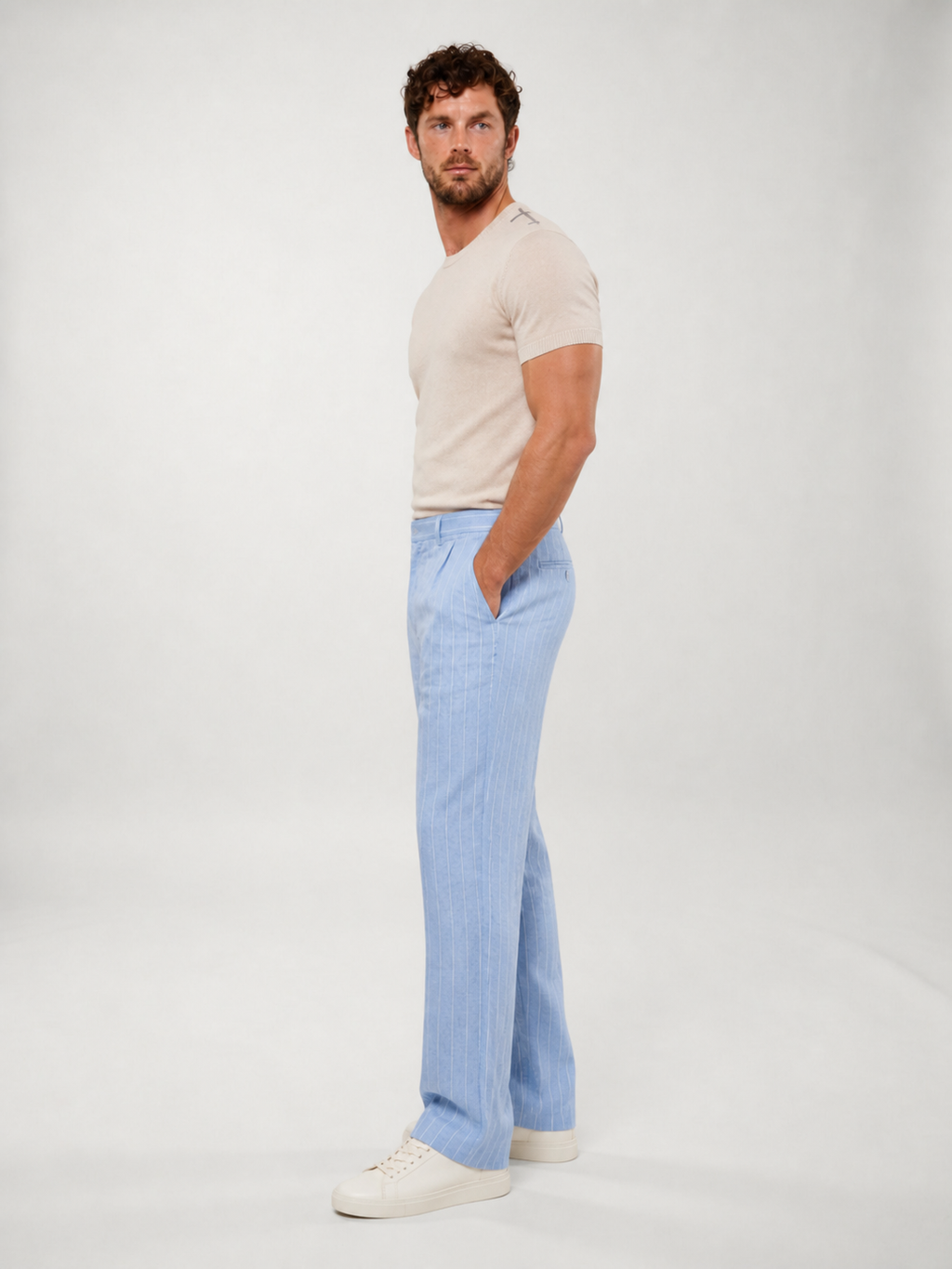 Pantalones de Lino a Rayas LAVRA - look casual hombre