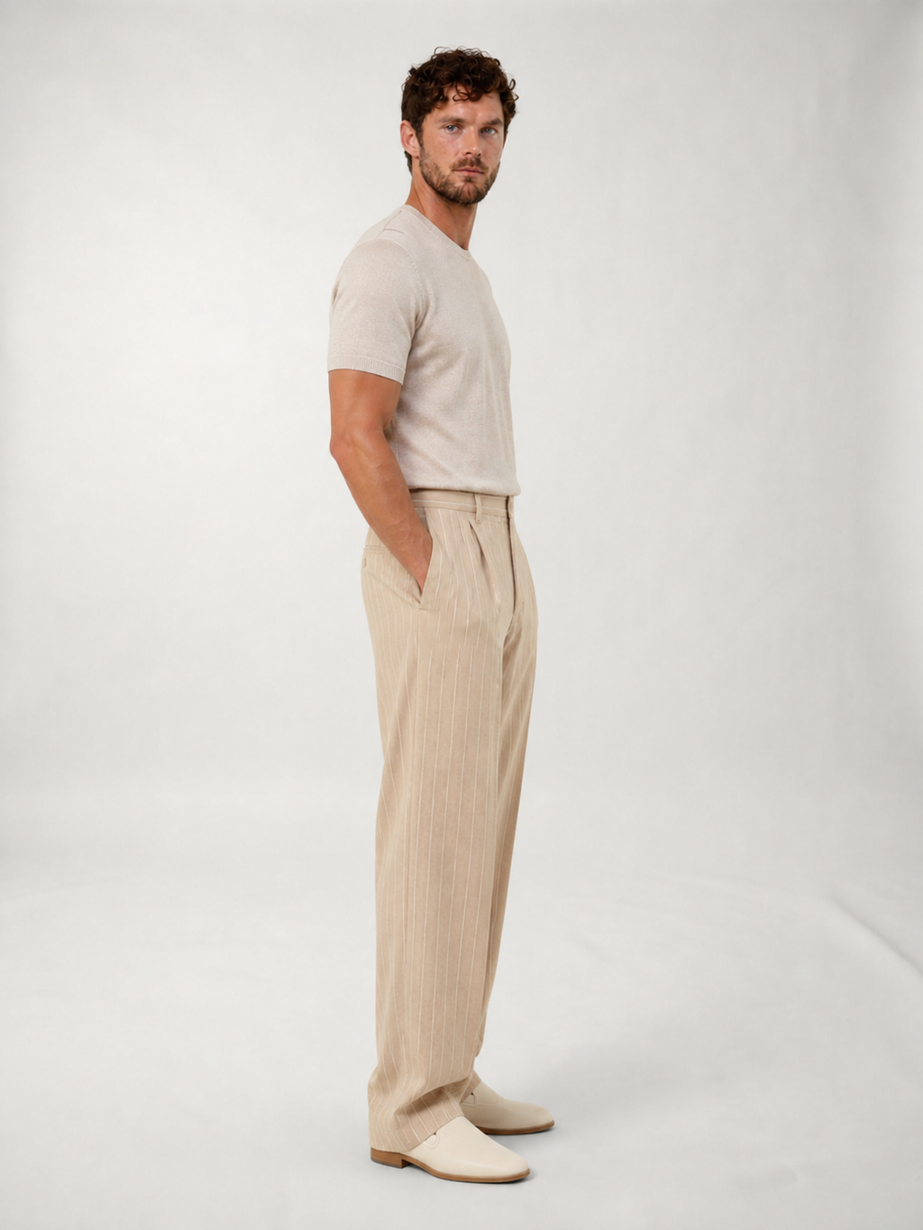 Pantalones de Lino a Rayas LAVRA - azul cielo verano