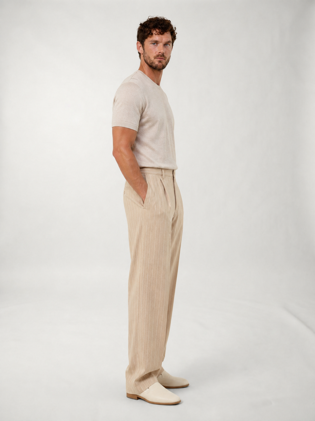 Pantalones de Lino a Rayas LAVRA - azul cielo verano