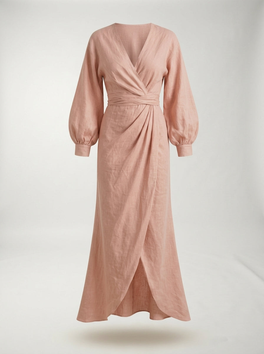 Vestido Maxi LAVRA - vestido largo lino escote V mujer vista frontal