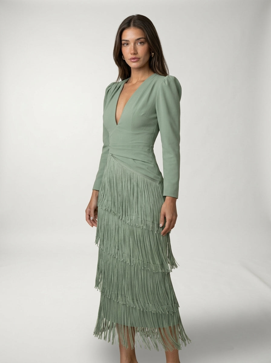 Vestido Flecos LAVRA - vestido flecos look elegante vista completa