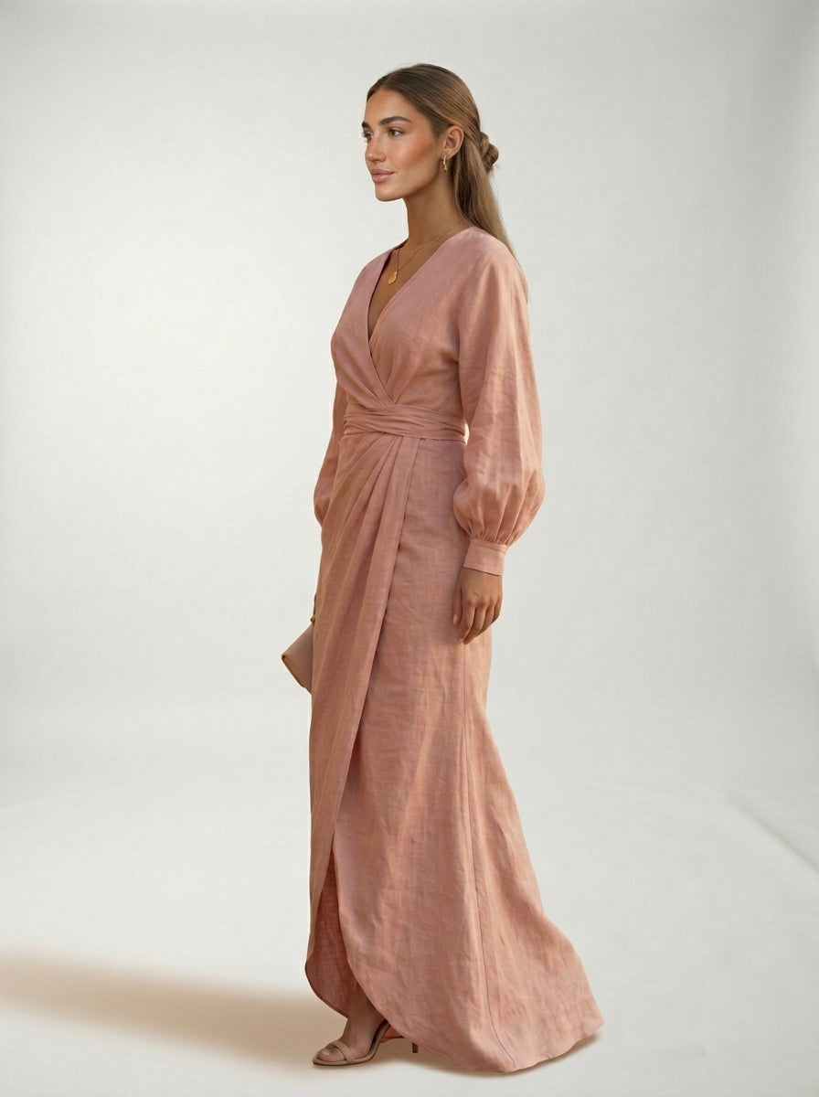 Vestido Maxi LAVRA - vestido largo lino look boho lateral