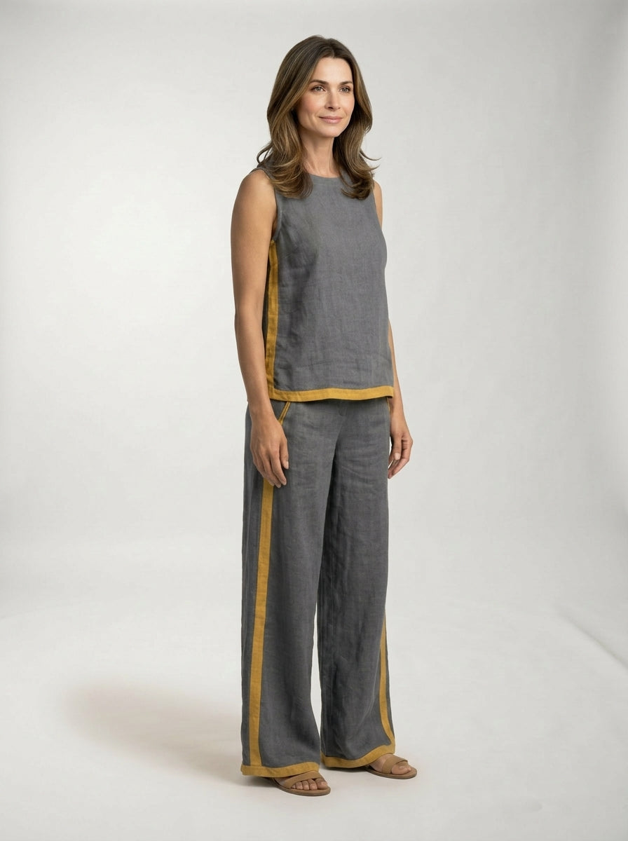 Conjunto de Lino AURENE LAVRA - conjunto dos piezas modelo editorial look verano