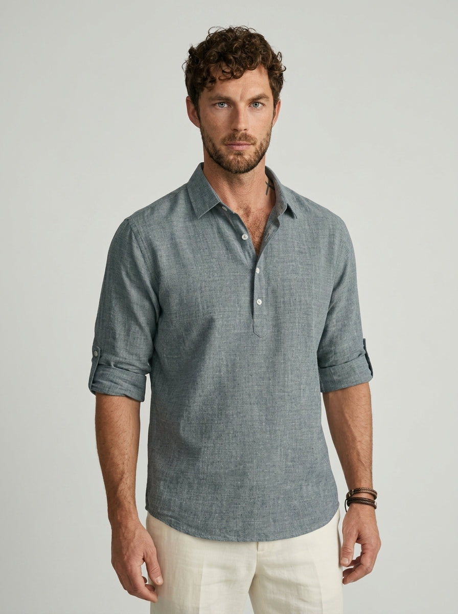 Camisa Lino Atelier LAVRA - vista lateral fondo neutro