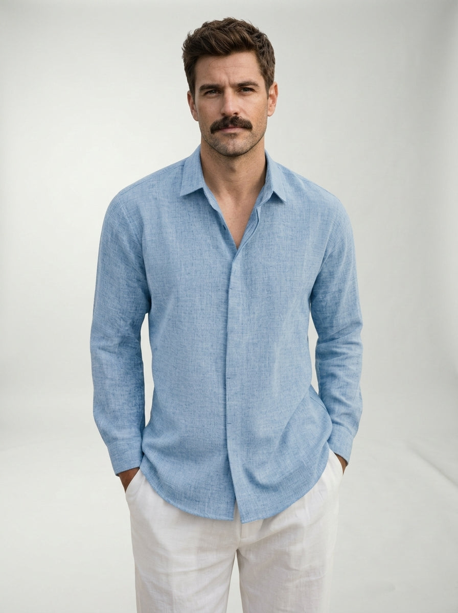 Camisa casual Giovanni LAVRA - detalle cuello y botones