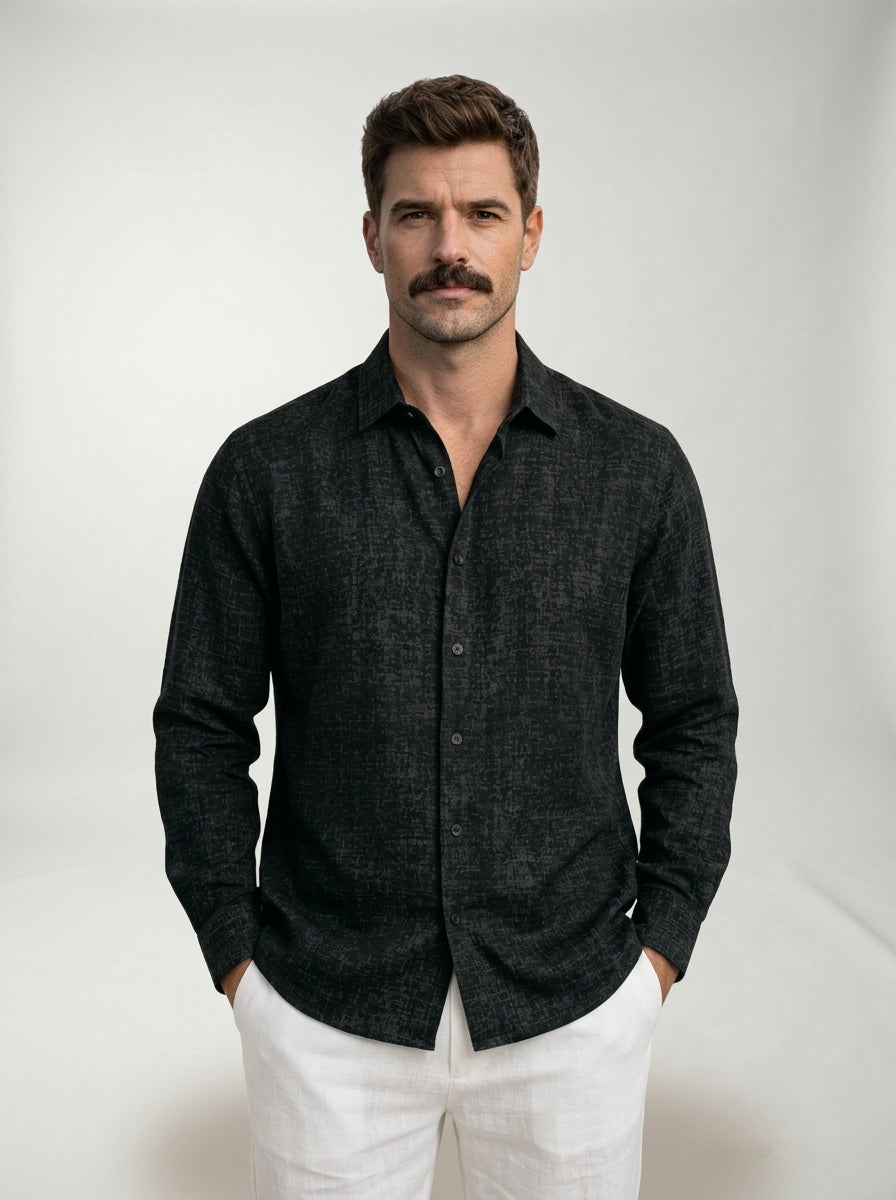 Camisa casual Giovanni LAVRA - detalle tejido algodón