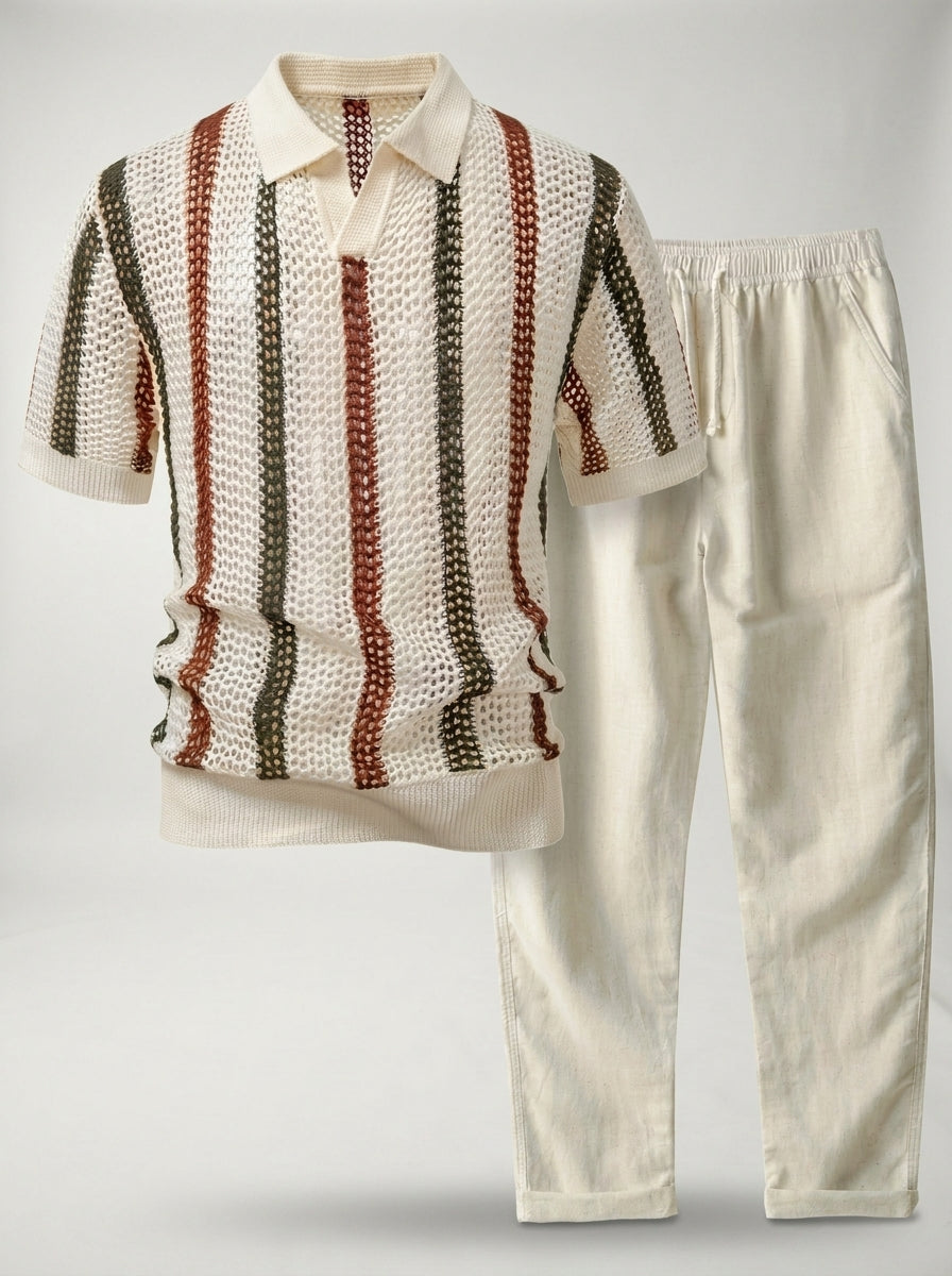 Conjunto Atelier LAVRA - conjunto polo rayas y pantalón hombre vista frontal