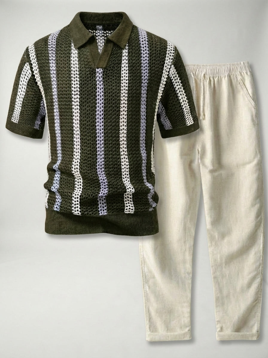 Conjunto Atelier LAVRA - polo rayas hombre vista lateral