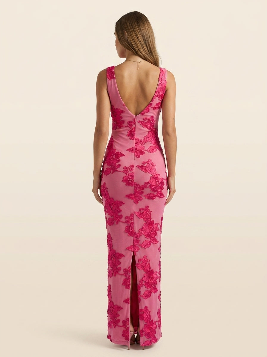 Vestido Amara LAVRA - vestido bordado floral mujer look noche vista posterior
