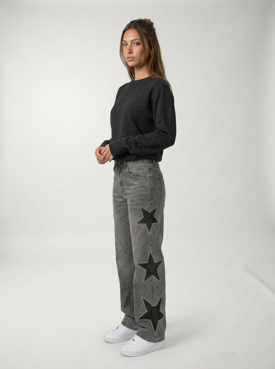 Vaqueros STAR Grises LAVRA - vista posterior look completo